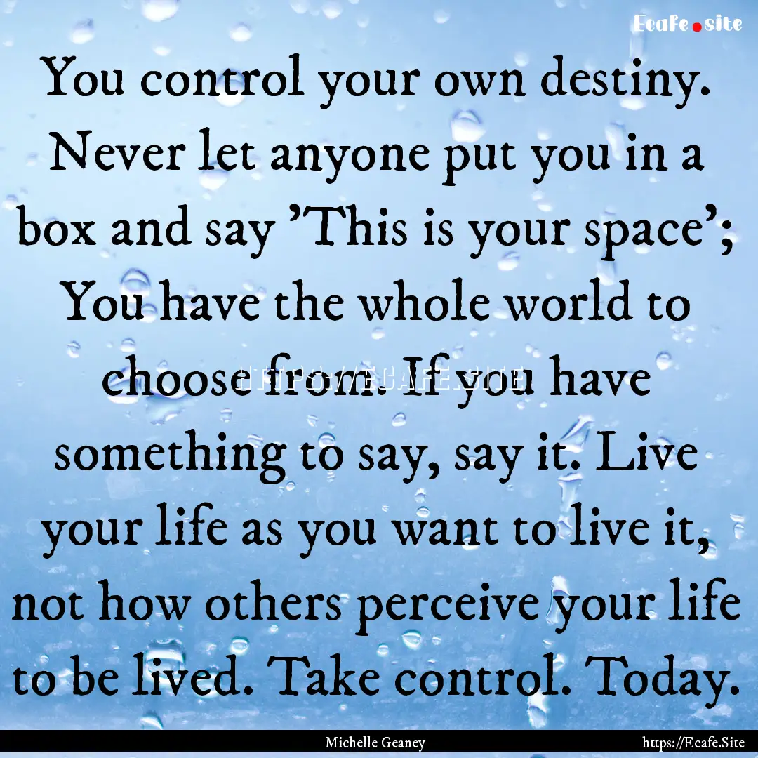 You control your own destiny. Never let anyone.... : Quote by Michelle Geaney