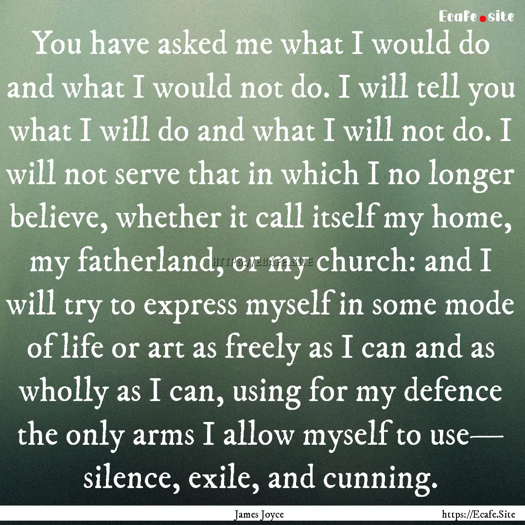 You have asked me what I would do and what.... : Quote by James Joyce