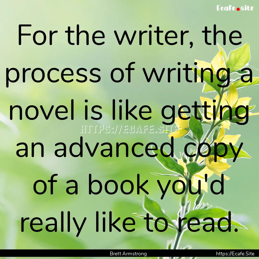 For the writer, the process of writing a.... : Quote by Brett Armstrong