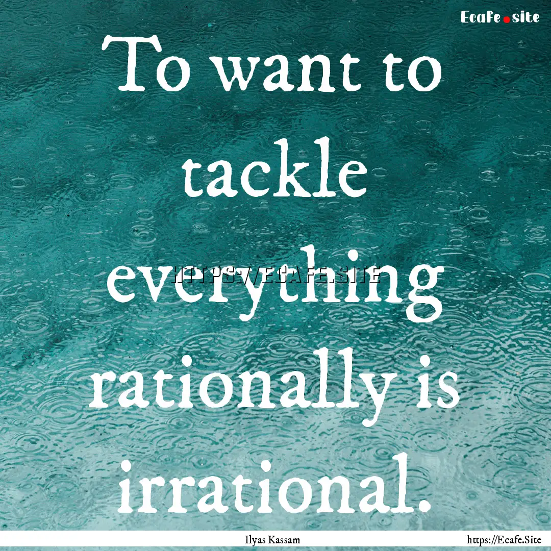 To want to tackle everything rationally is.... : Quote by Ilyas Kassam