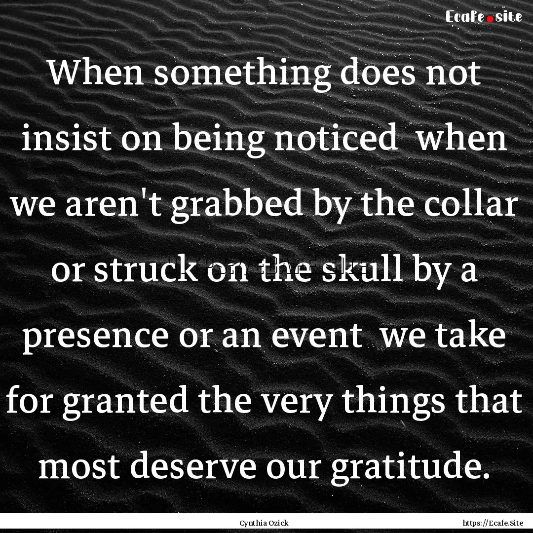 When something does not insist on being noticed.... : Quote by Cynthia Ozick