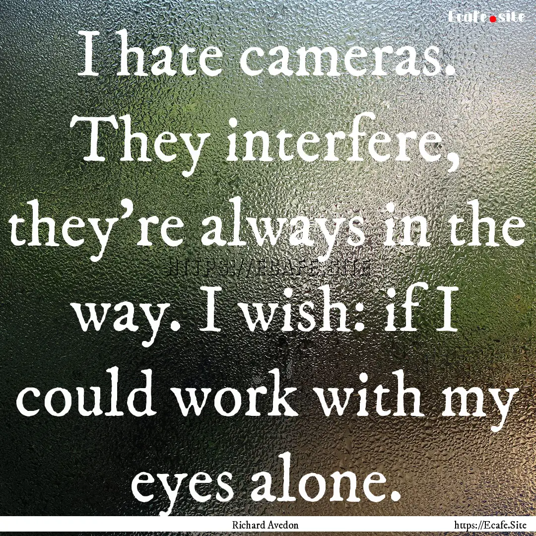 I hate cameras. They interfere, they're always.... : Quote by Richard Avedon