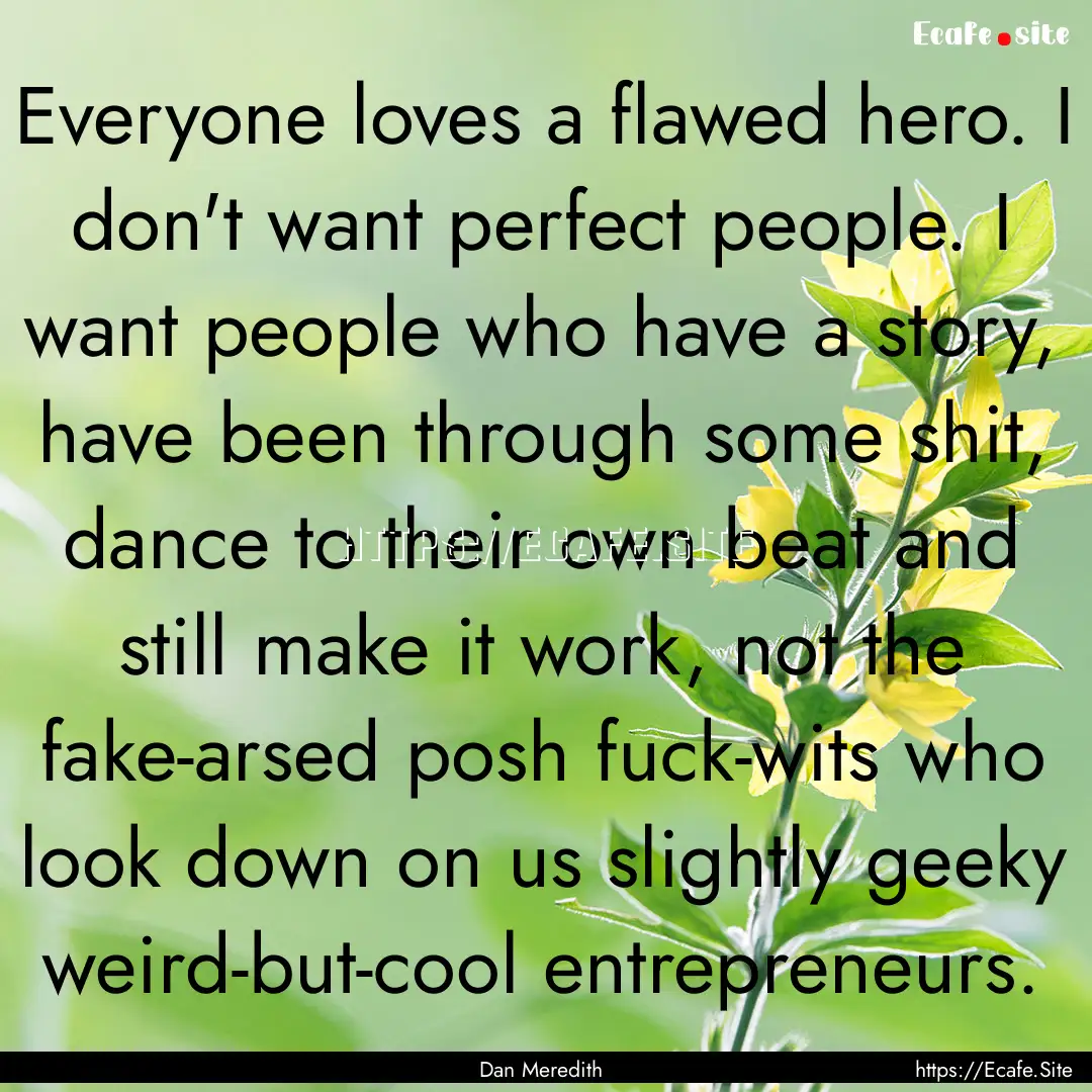 Everyone loves a flawed hero. I don't want.... : Quote by Dan Meredith