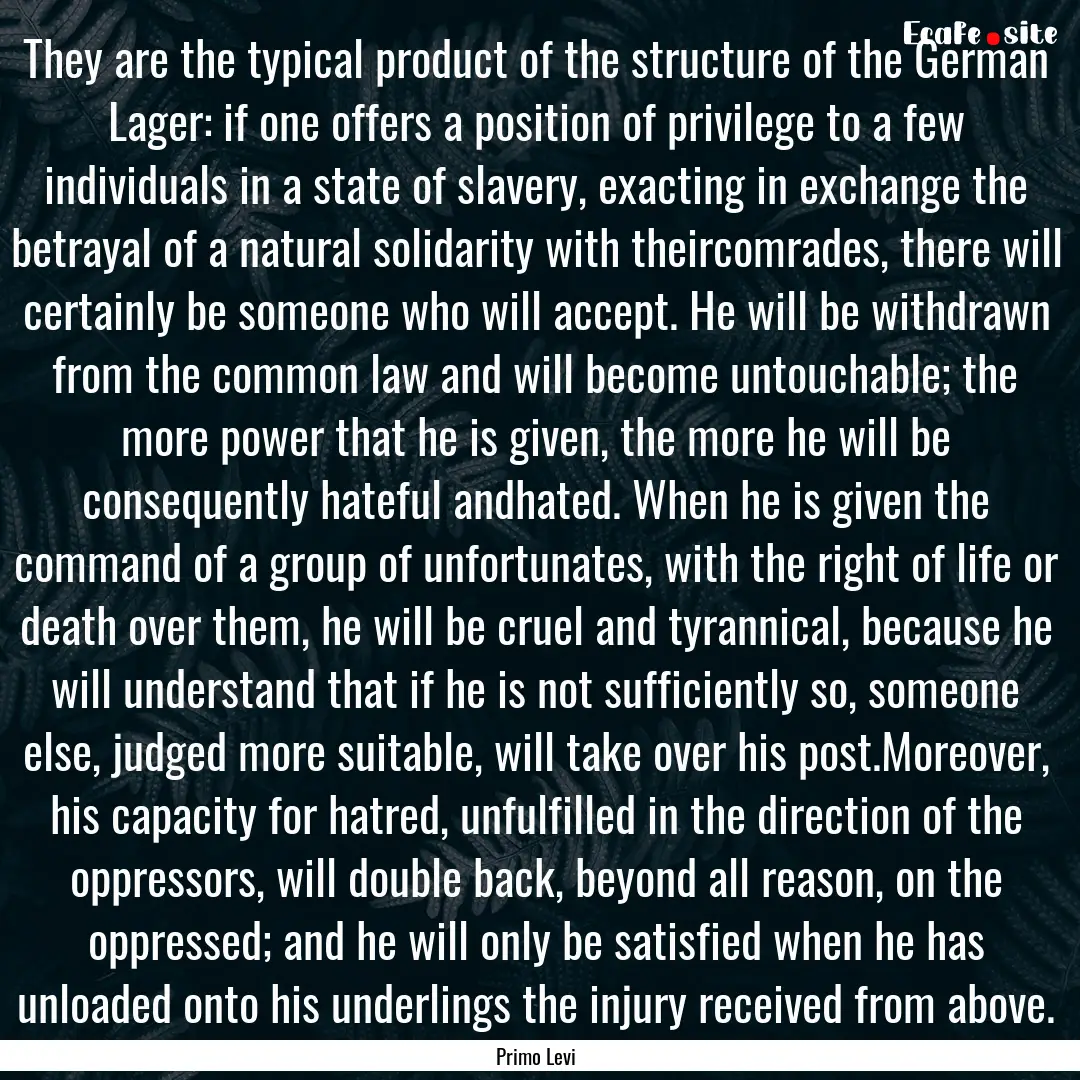 They are the typical product of the structure.... : Quote by Primo Levi