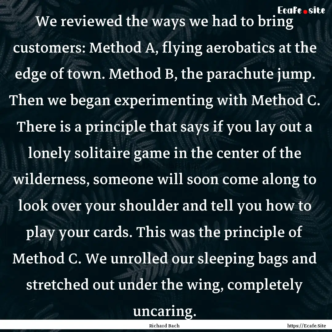 We reviewed the ways we had to bring customers:.... : Quote by Richard Bach