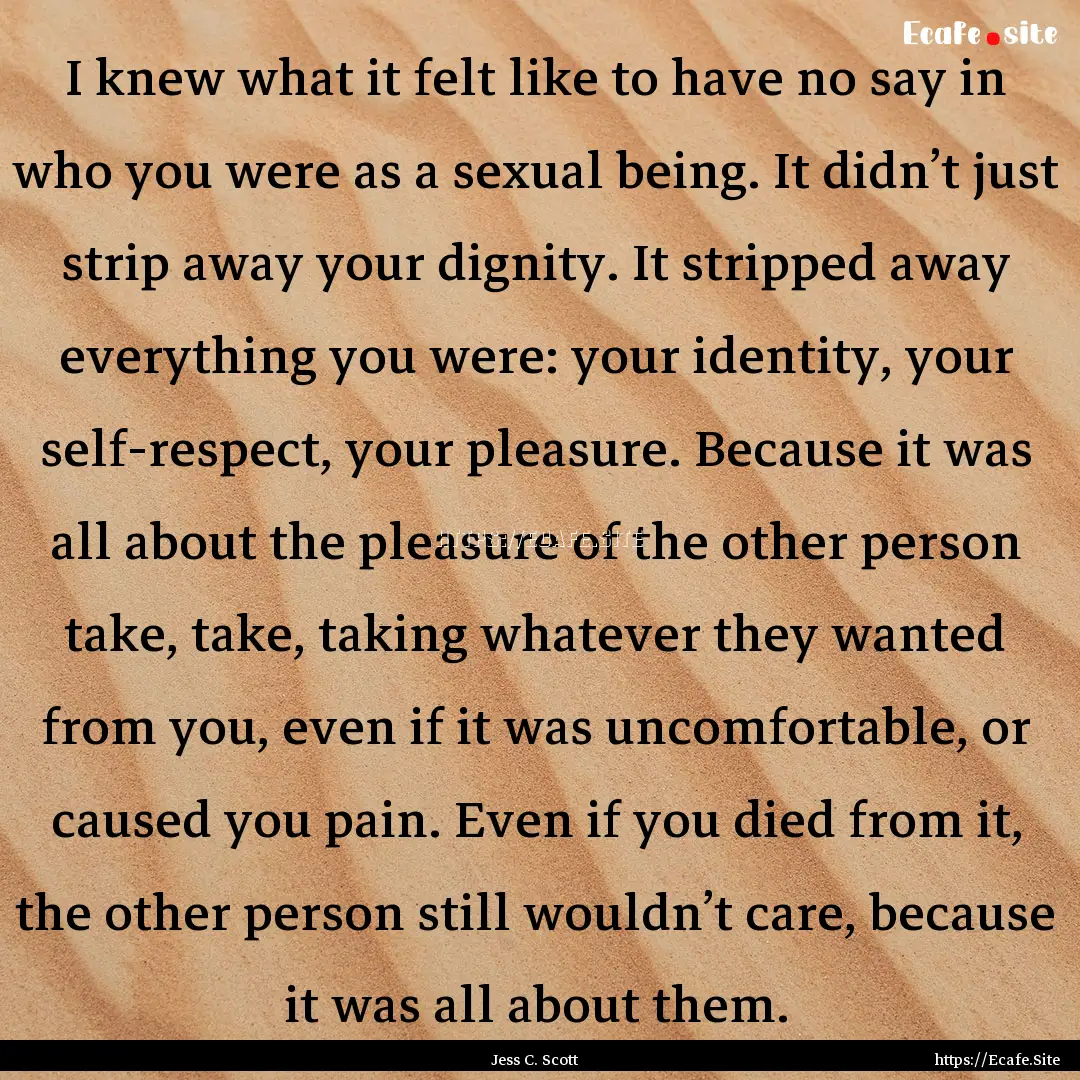 I knew what it felt like to have no say in.... : Quote by Jess C. Scott