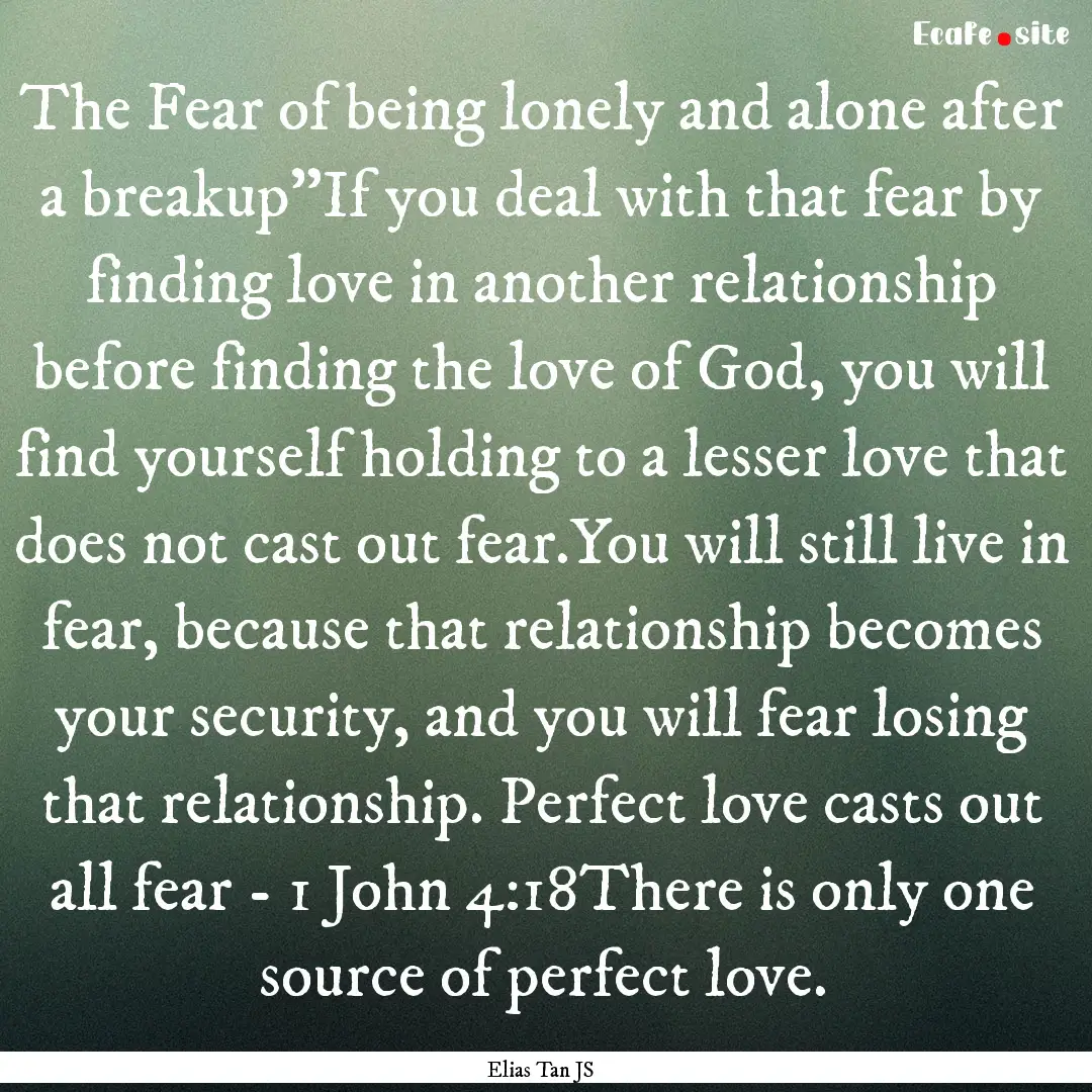 The Fear of being lonely and alone after.... : Quote by Elias Tan JS