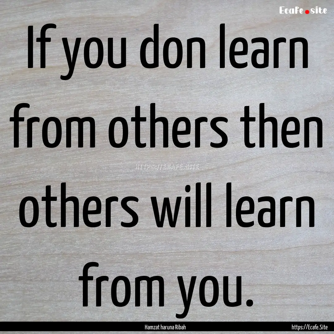 If you don learn from others then others.... : Quote by Hamzat haruna Ribah