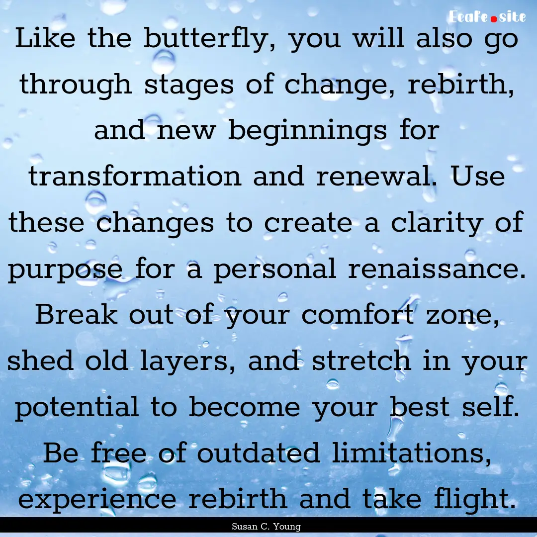 Like the butterfly, you will also go through.... : Quote by Susan C. Young