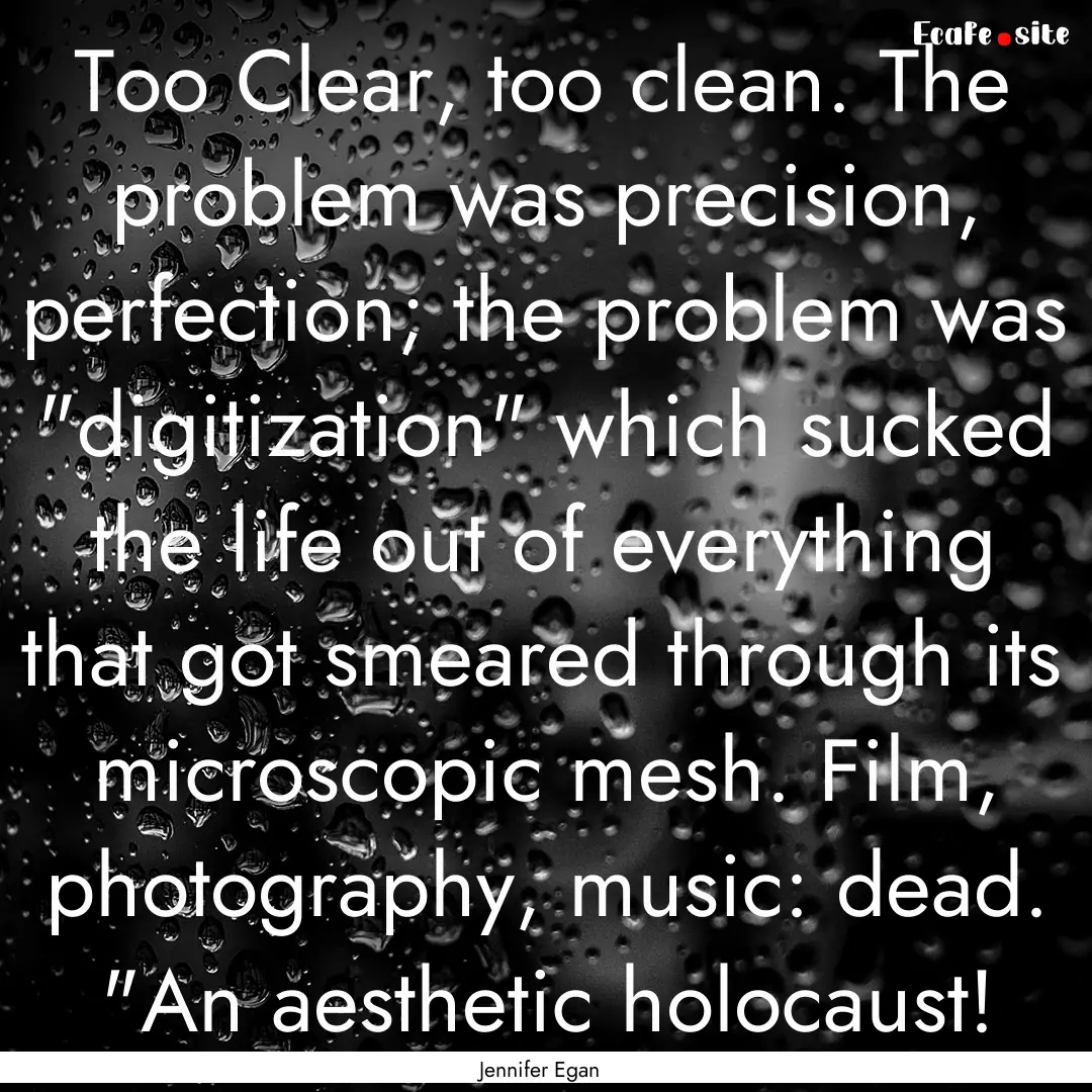 Too Clear, too clean. The problem was precision,.... : Quote by Jennifer Egan