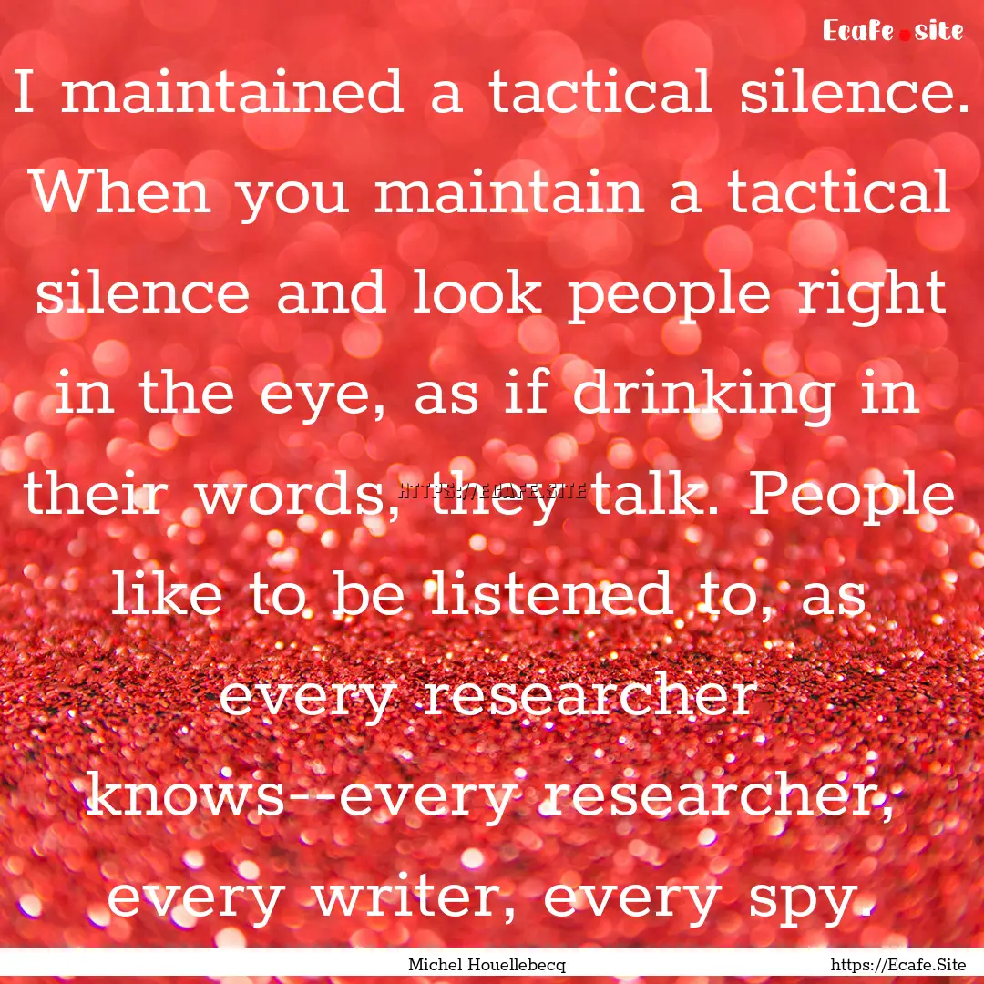 I maintained a tactical silence. When you.... : Quote by Michel Houellebecq