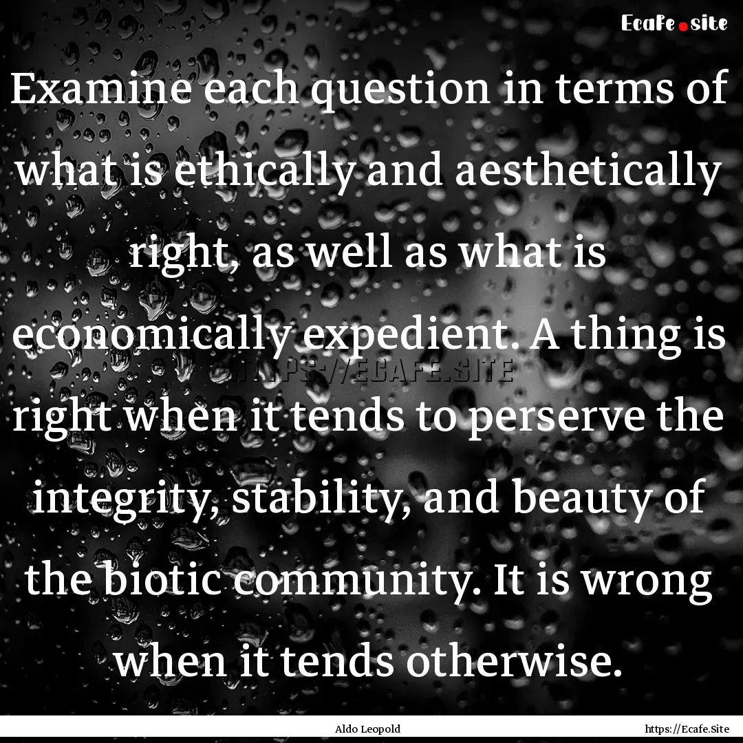 Examine each question in terms of what is.... : Quote by Aldo Leopold