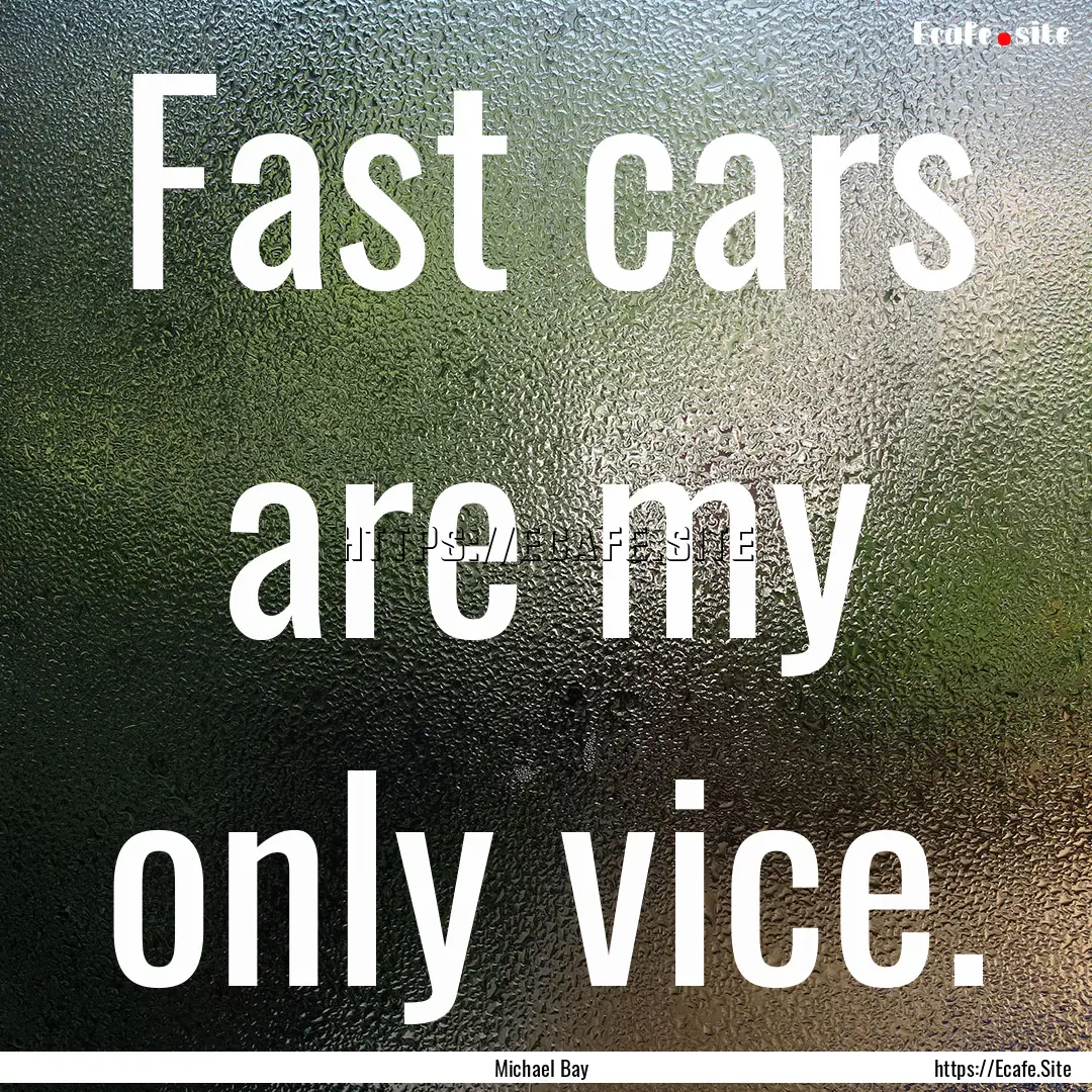 Fast cars are my only vice. : Quote by Michael Bay