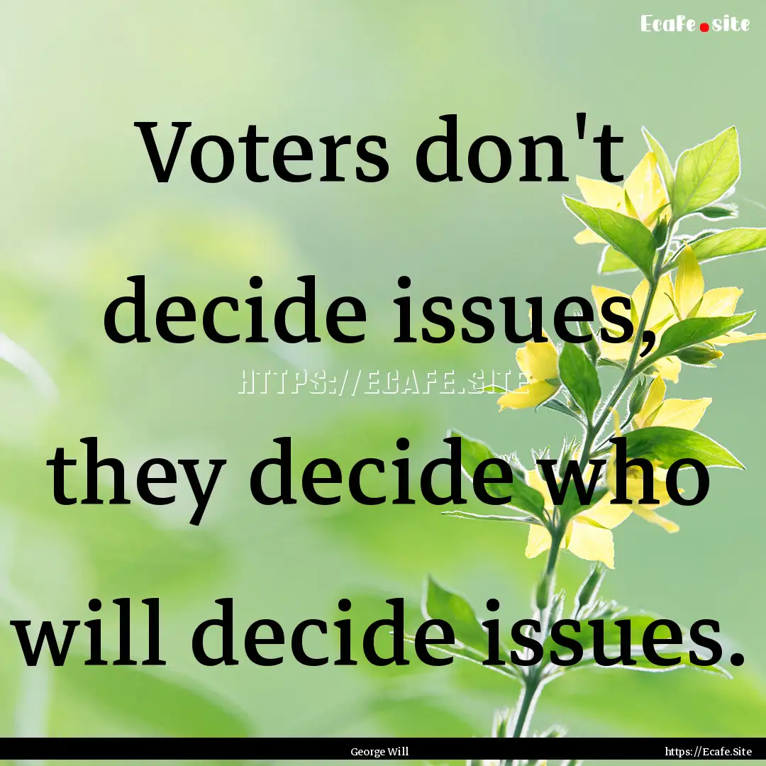 Voters don't decide issues, they decide who.... : Quote by George Will