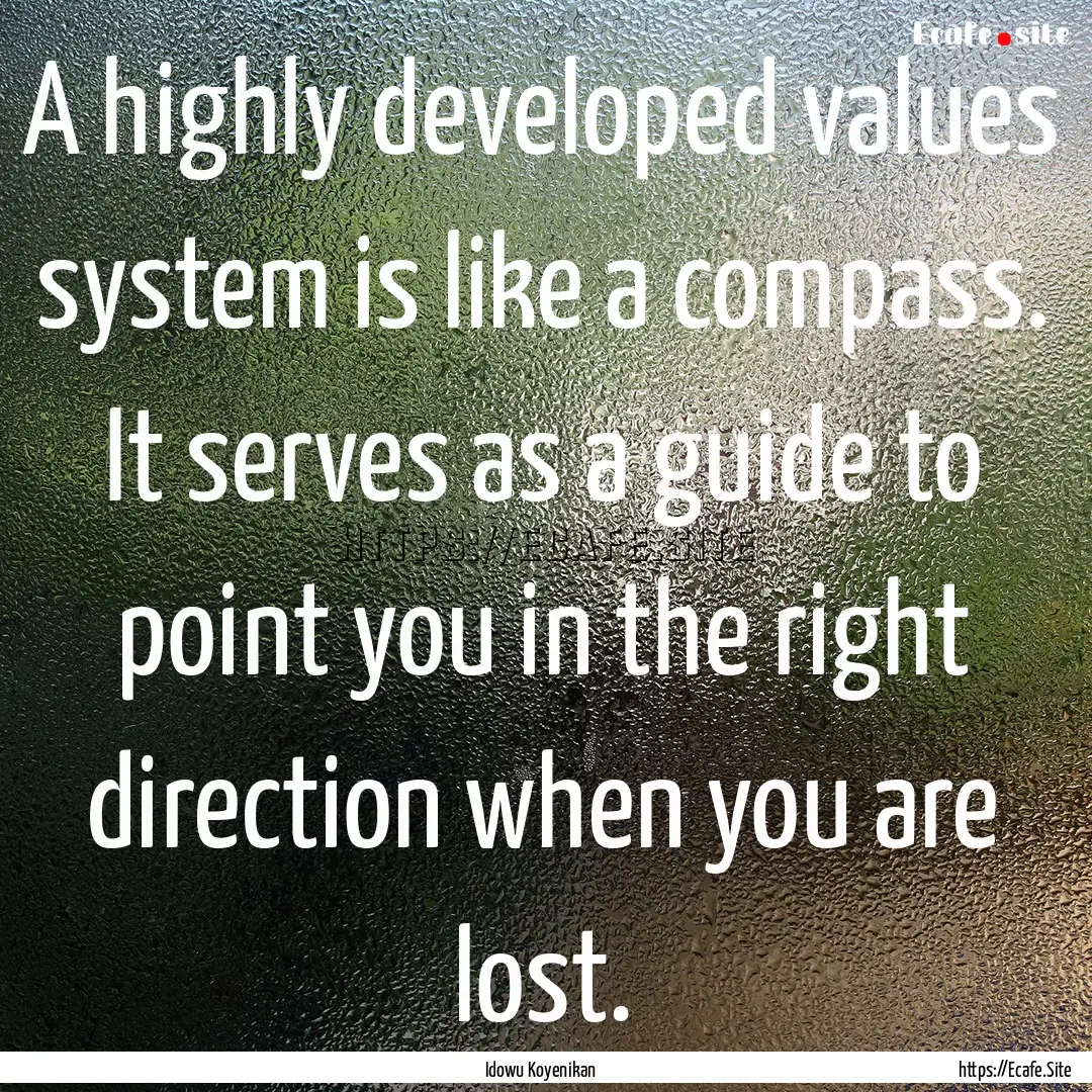 A highly developed values system is like.... : Quote by Idowu Koyenikan