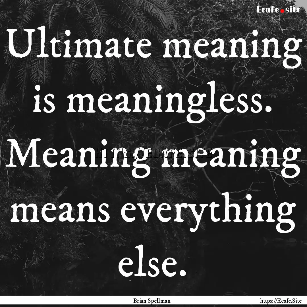 Ultimate meaning is meaningless. Meaning.... : Quote by Brian Spellman