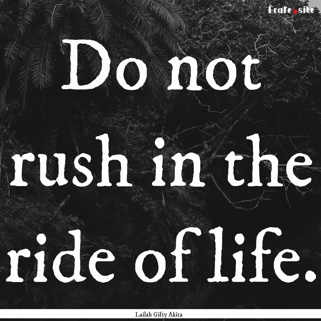 Do not rush in the ride of life. : Quote by Lailah Gifty Akita