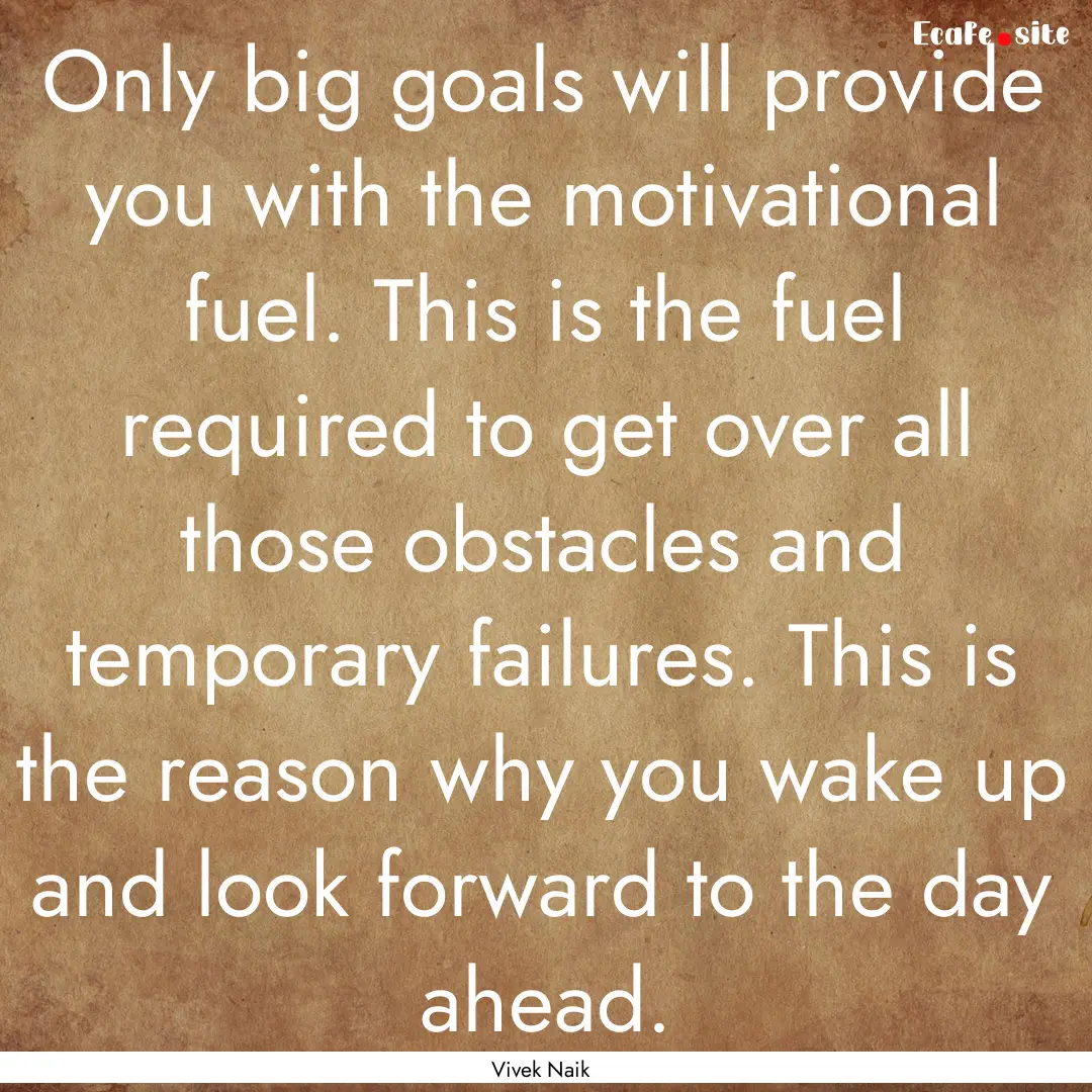 Only big goals will provide you with the.... : Quote by Vivek Naik