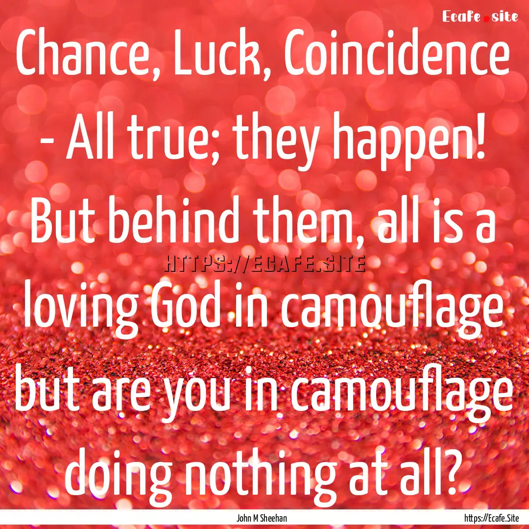 Chance, Luck, Coincidence - All true; they.... : Quote by John M Sheehan