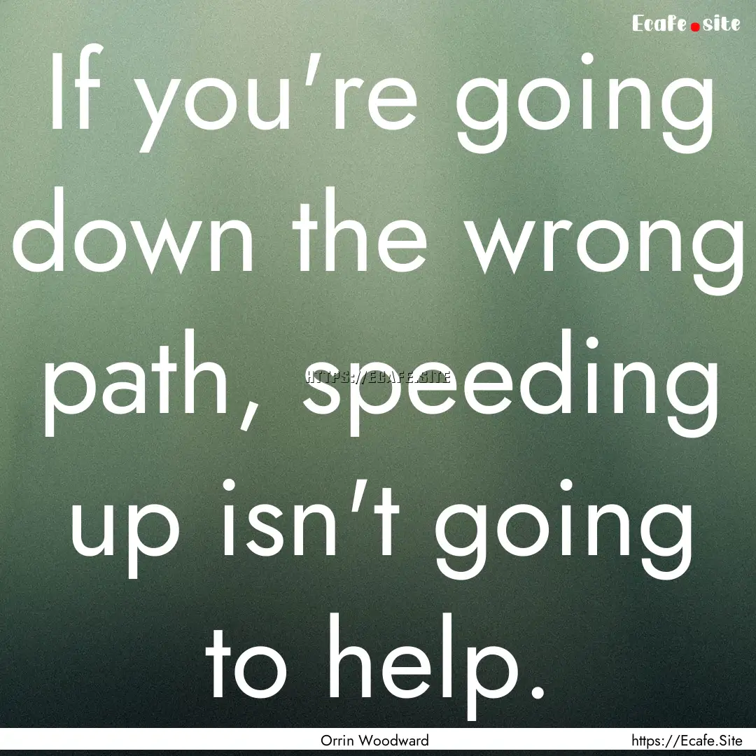 If you're going down the wrong path, speeding.... : Quote by Orrin Woodward