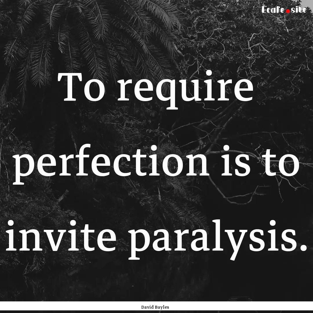 To require perfection is to invite paralysis..... : Quote by David Bayles