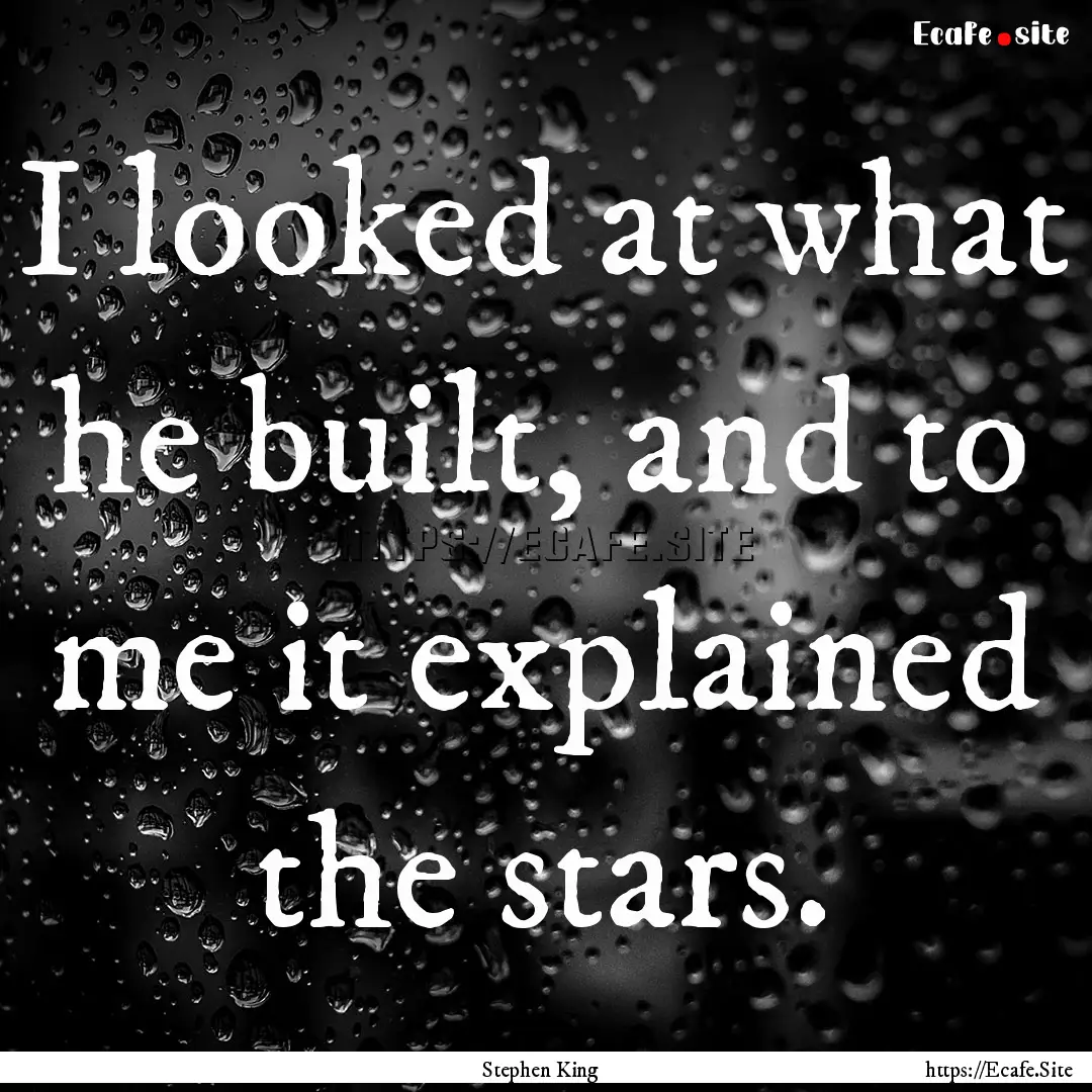 I looked at what he built, and to me it explained.... : Quote by Stephen King