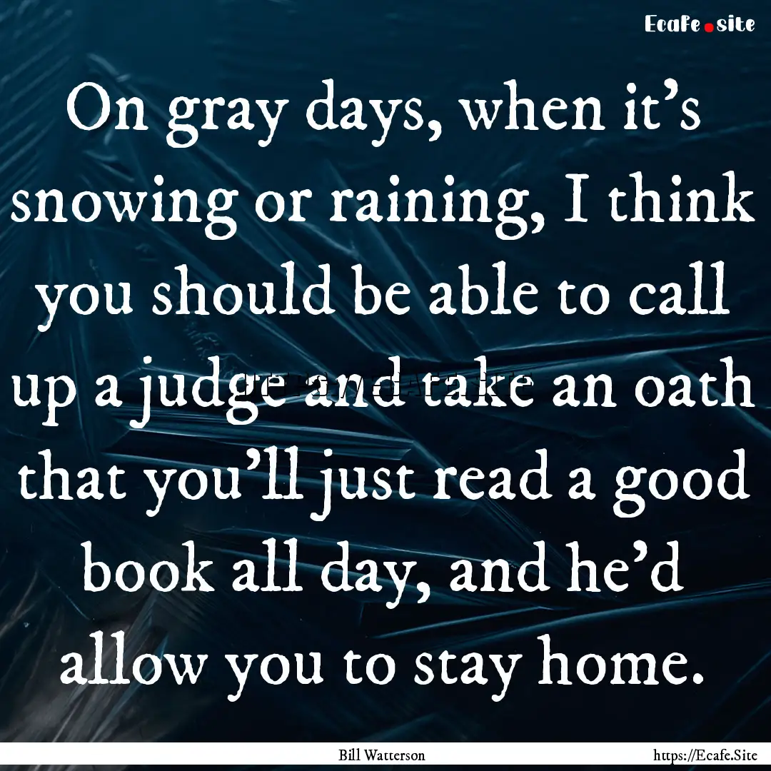 On gray days, when it's snowing or raining,.... : Quote by Bill Watterson