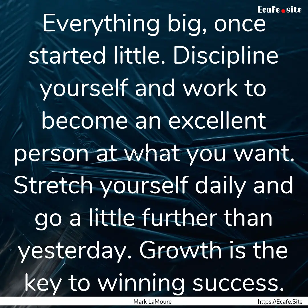 Everything big, once started little. Discipline.... : Quote by Mark LaMoure