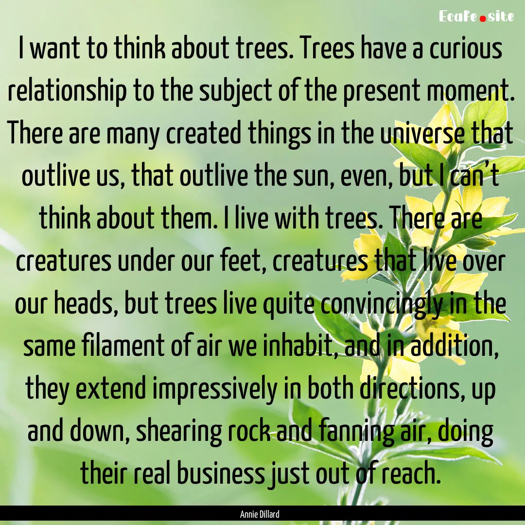 I want to think about trees. Trees have a.... : Quote by Annie Dillard