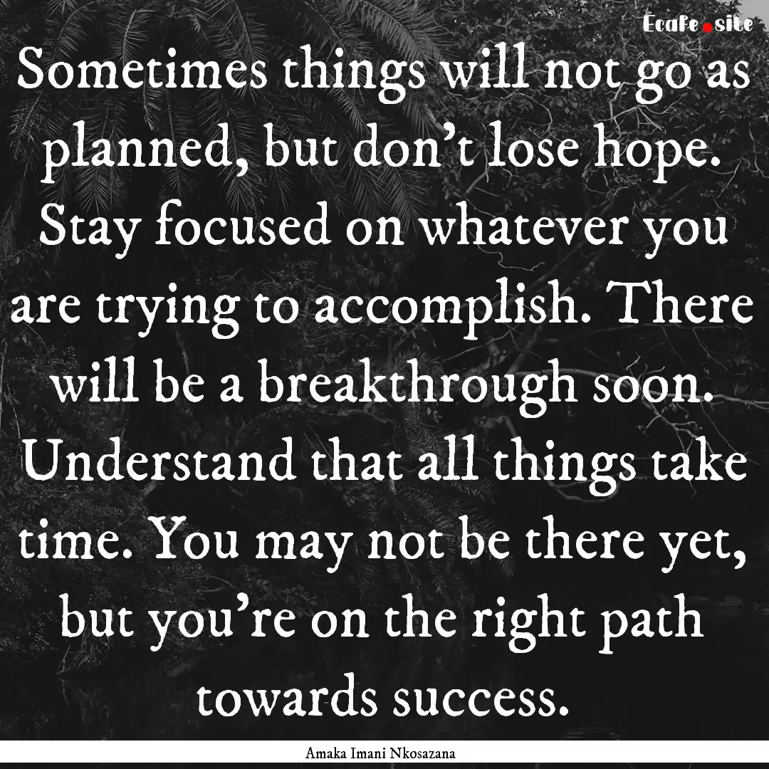 Sometimes things will not go as planned,.... : Quote by Amaka Imani Nkosazana