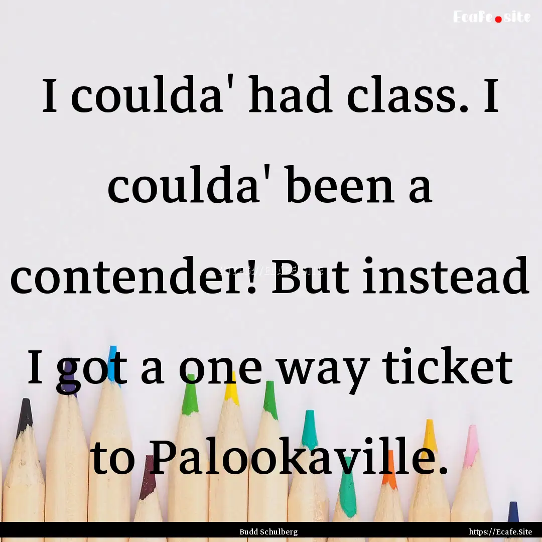 I coulda' had class. I coulda' been a contender!.... : Quote by Budd Schulberg