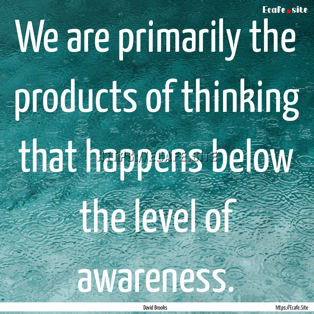 We are primarily the products of thinking.... : Quote by David Brooks