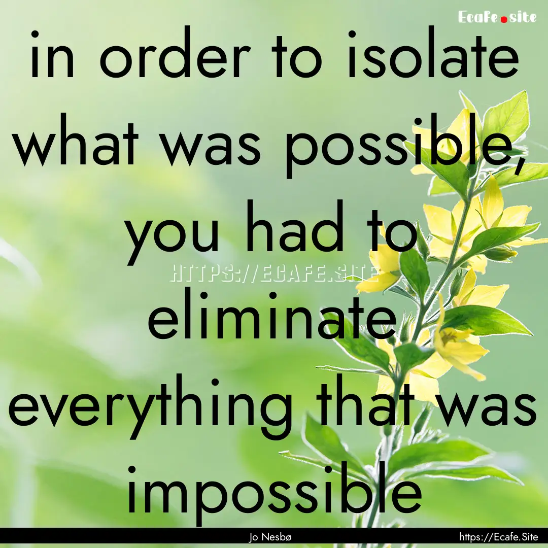 in order to isolate what was possible, you.... : Quote by Jo Nesbø