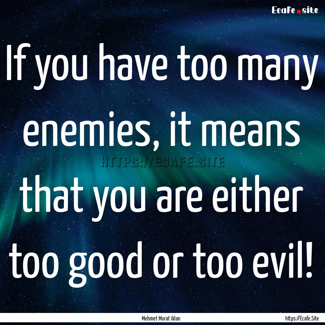 If you have too many enemies, it means that.... : Quote by Mehmet Murat ildan