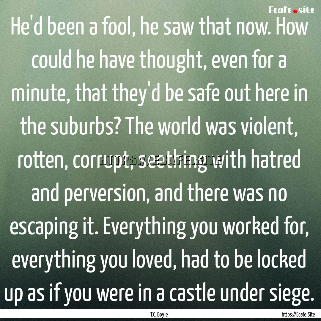 He'd been a fool, he saw that now. How could.... : Quote by T.C. Boyle