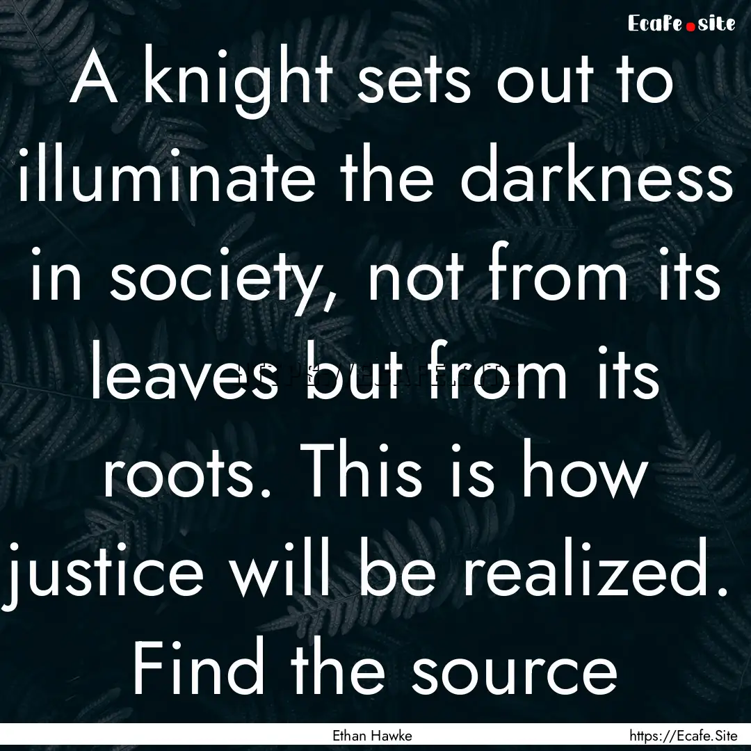 A knight sets out to illuminate the darkness.... : Quote by Ethan Hawke