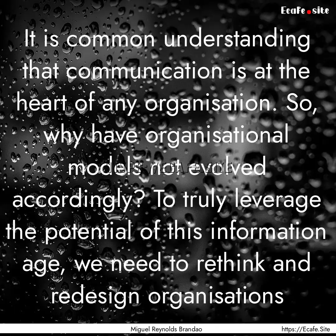 It is common understanding that communication.... : Quote by Miguel Reynolds Brandao