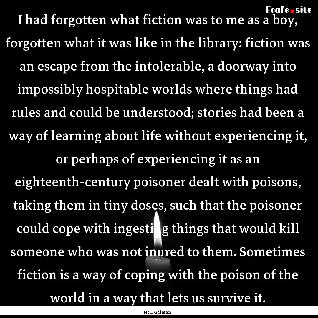 I had forgotten what fiction was to me as.... : Quote by Neil Gaiman