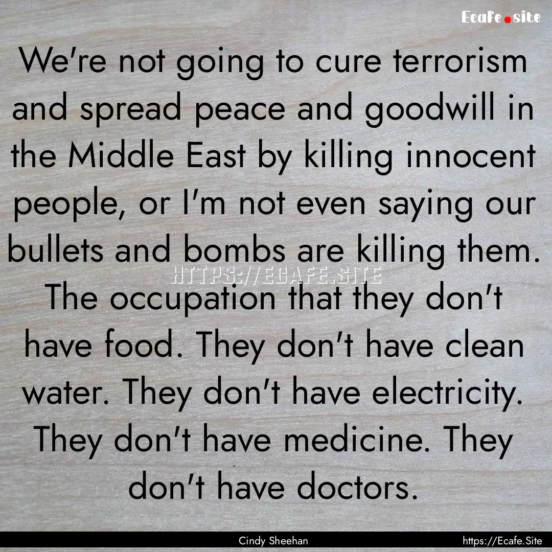 We're not going to cure terrorism and spread.... : Quote by Cindy Sheehan