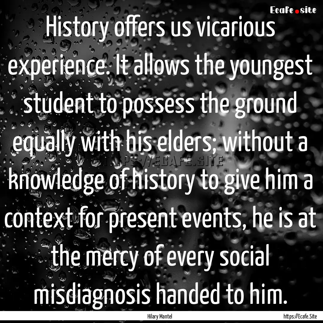 History offers us vicarious experience. It.... : Quote by Hilary Mantel