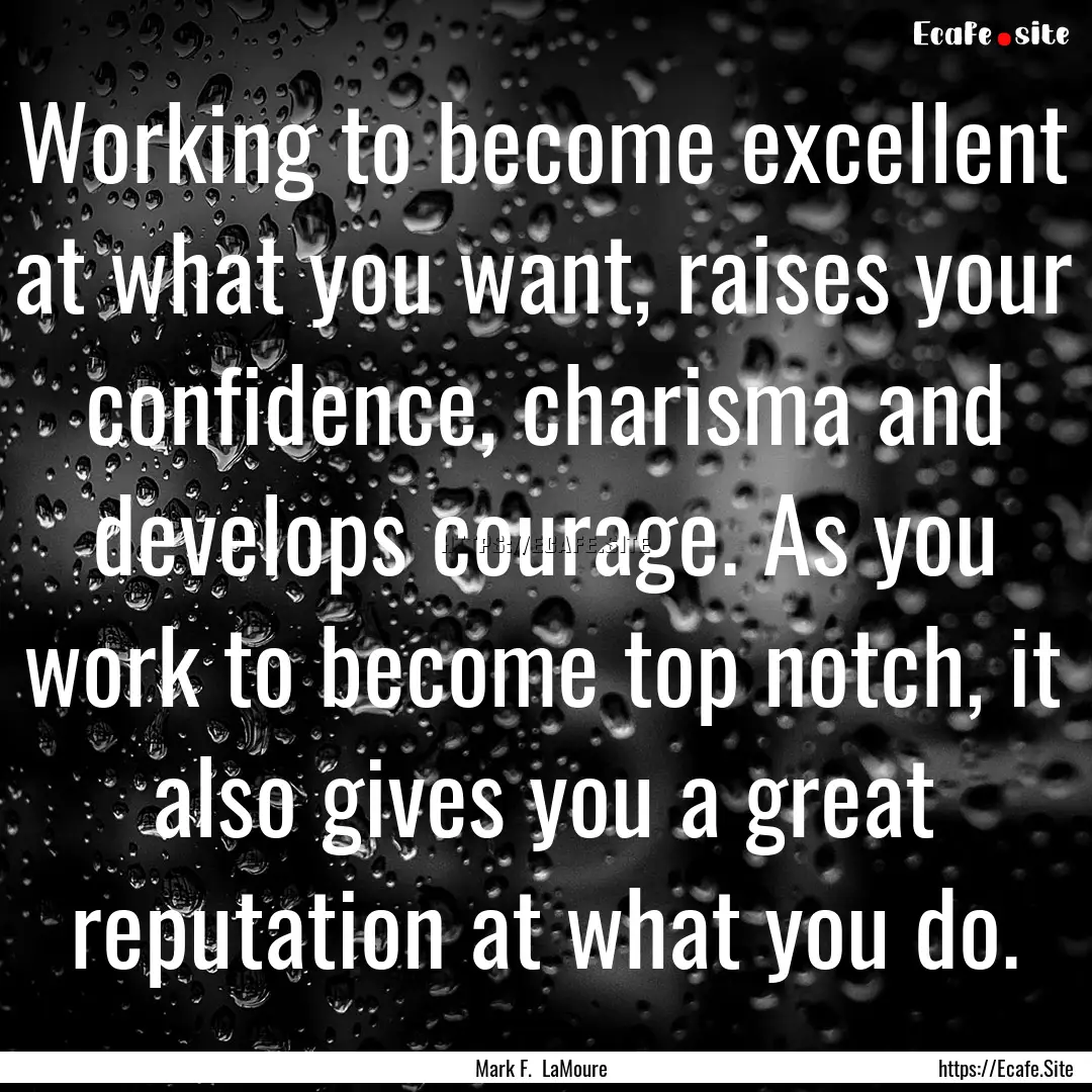 Working to become excellent at what you want,.... : Quote by Mark F. LaMoure