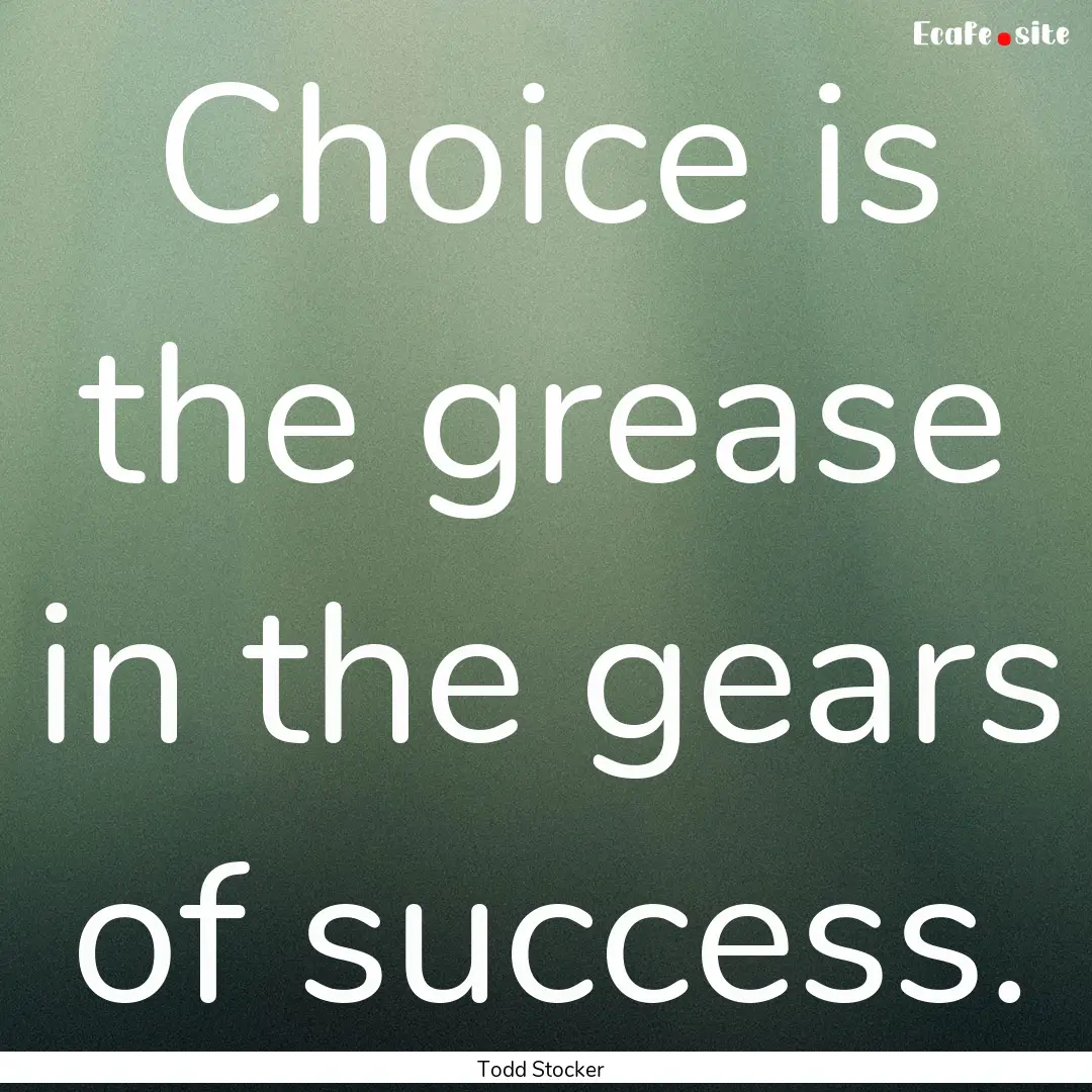 Choice is the grease in the gears of success..... : Quote by Todd Stocker