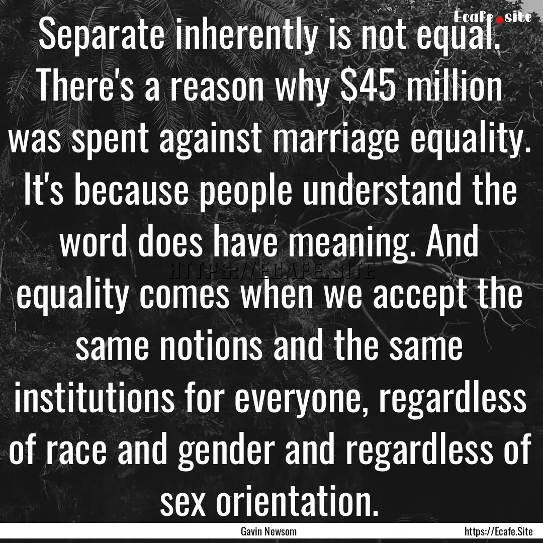 Separate inherently is not equal. There's.... : Quote by Gavin Newsom