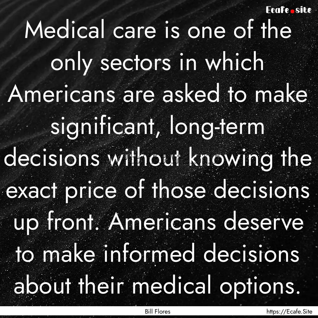 Medical care is one of the only sectors in.... : Quote by Bill Flores