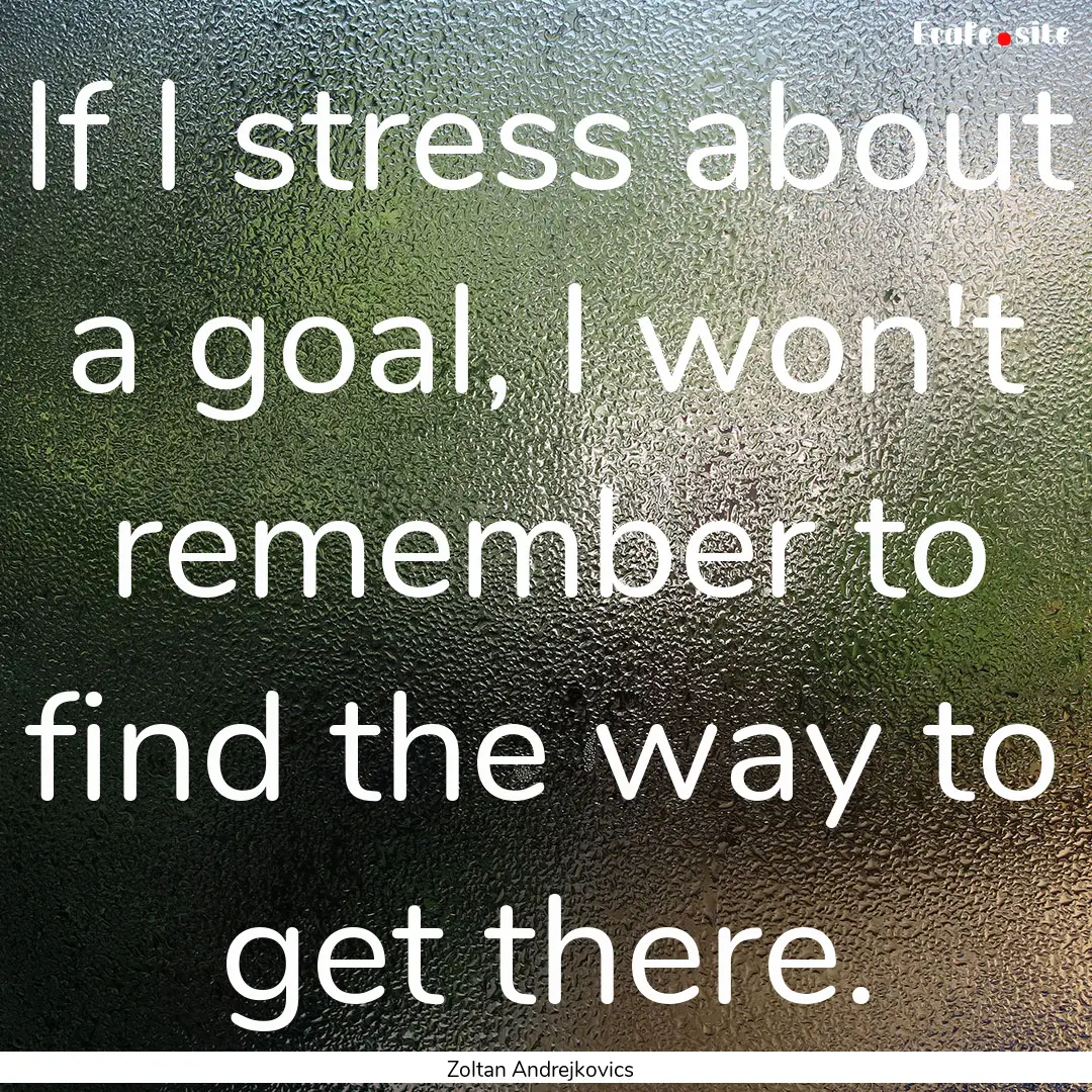 If I stress about a goal, I won't remember.... : Quote by Zoltan Andrejkovics