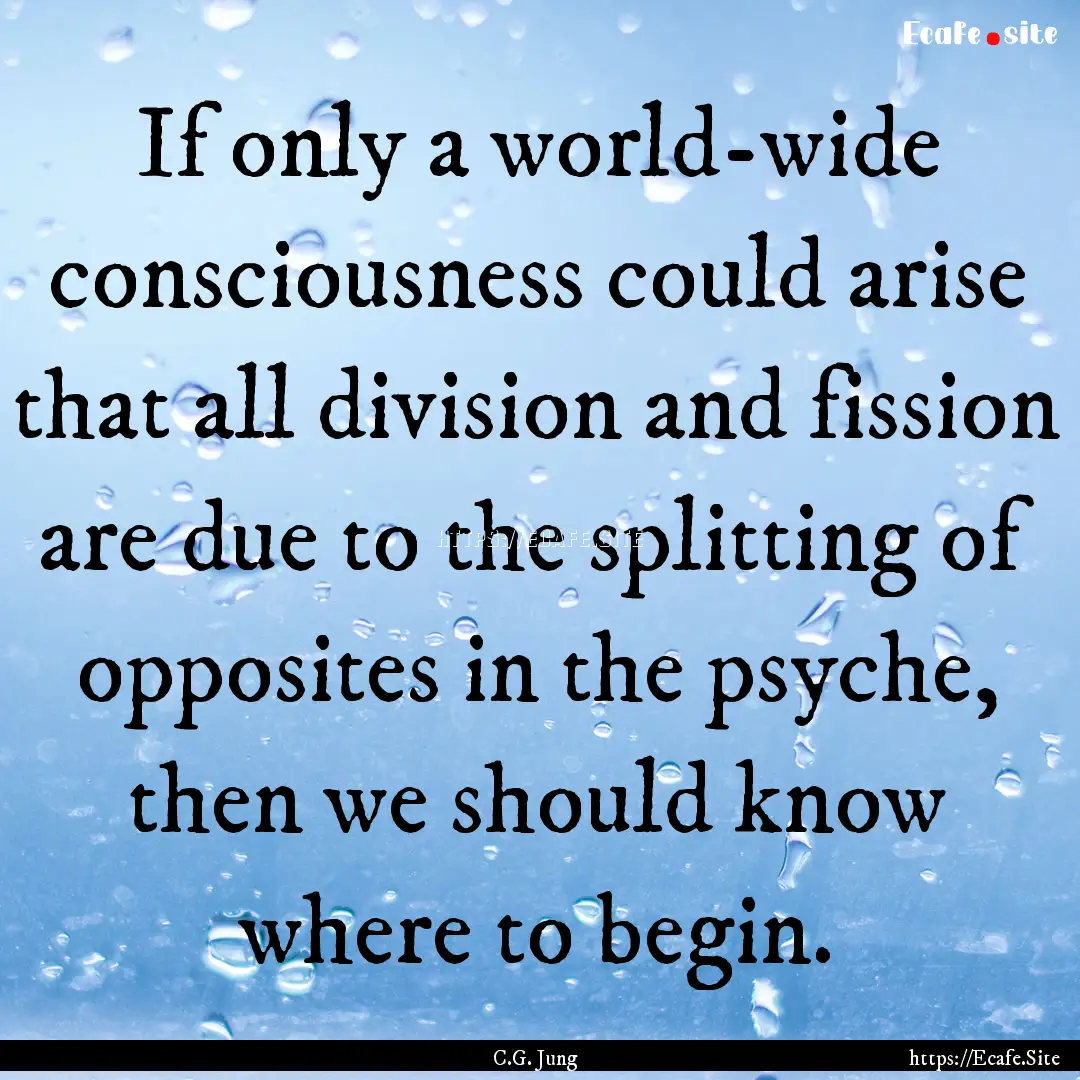 If only a world-wide consciousness could.... : Quote by C.G. Jung