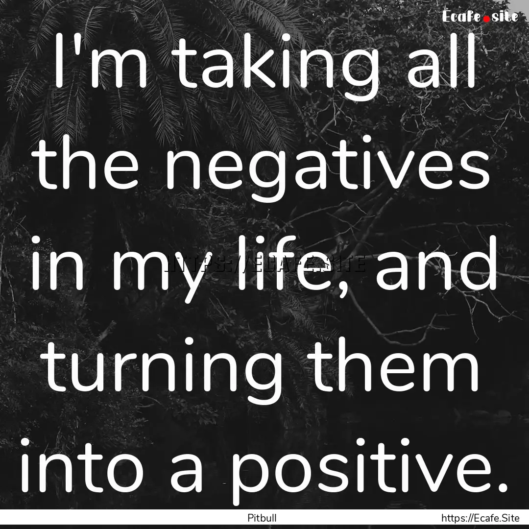 I'm taking all the negatives in my life,.... : Quote by Pitbull