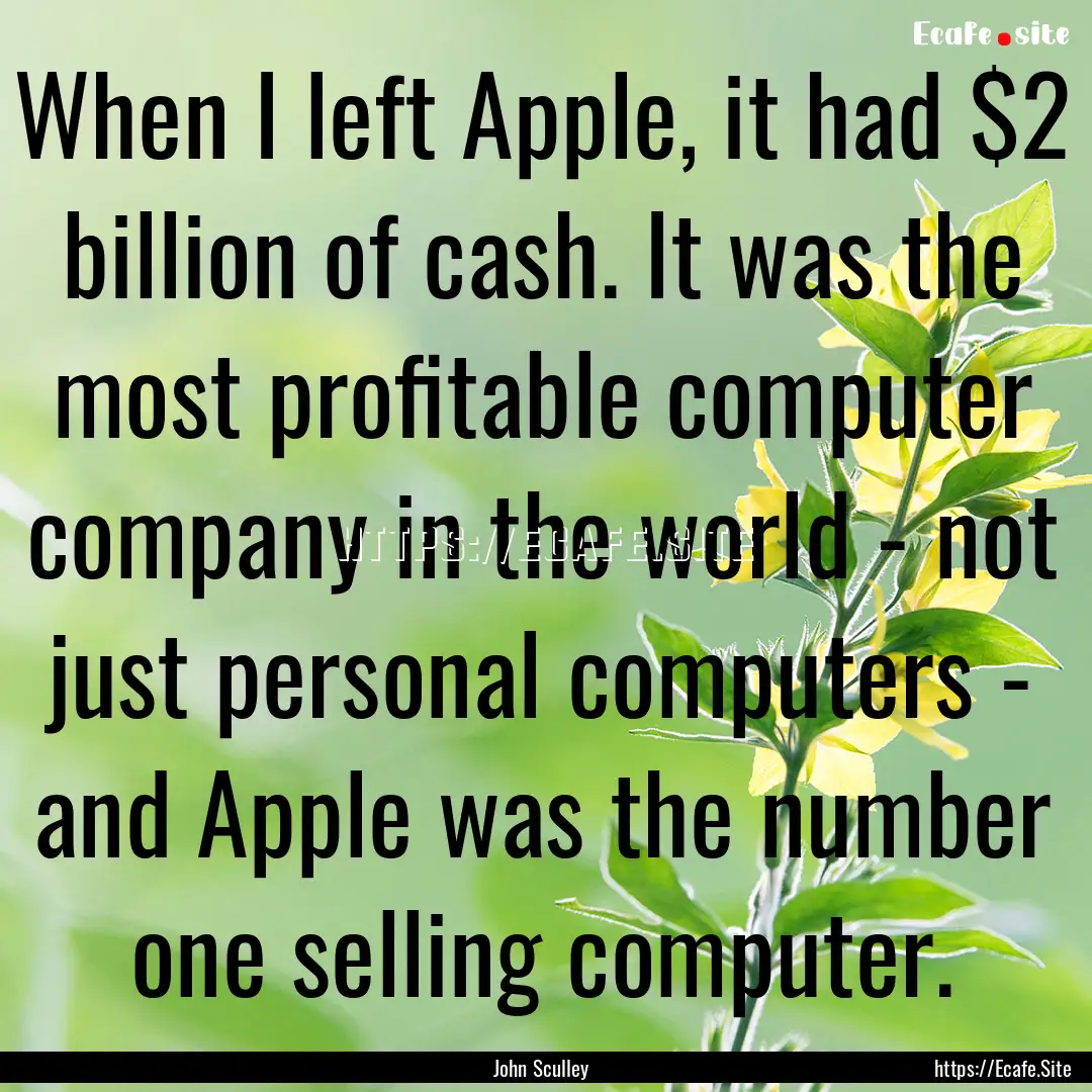 When I left Apple, it had $2 billion of cash..... : Quote by John Sculley