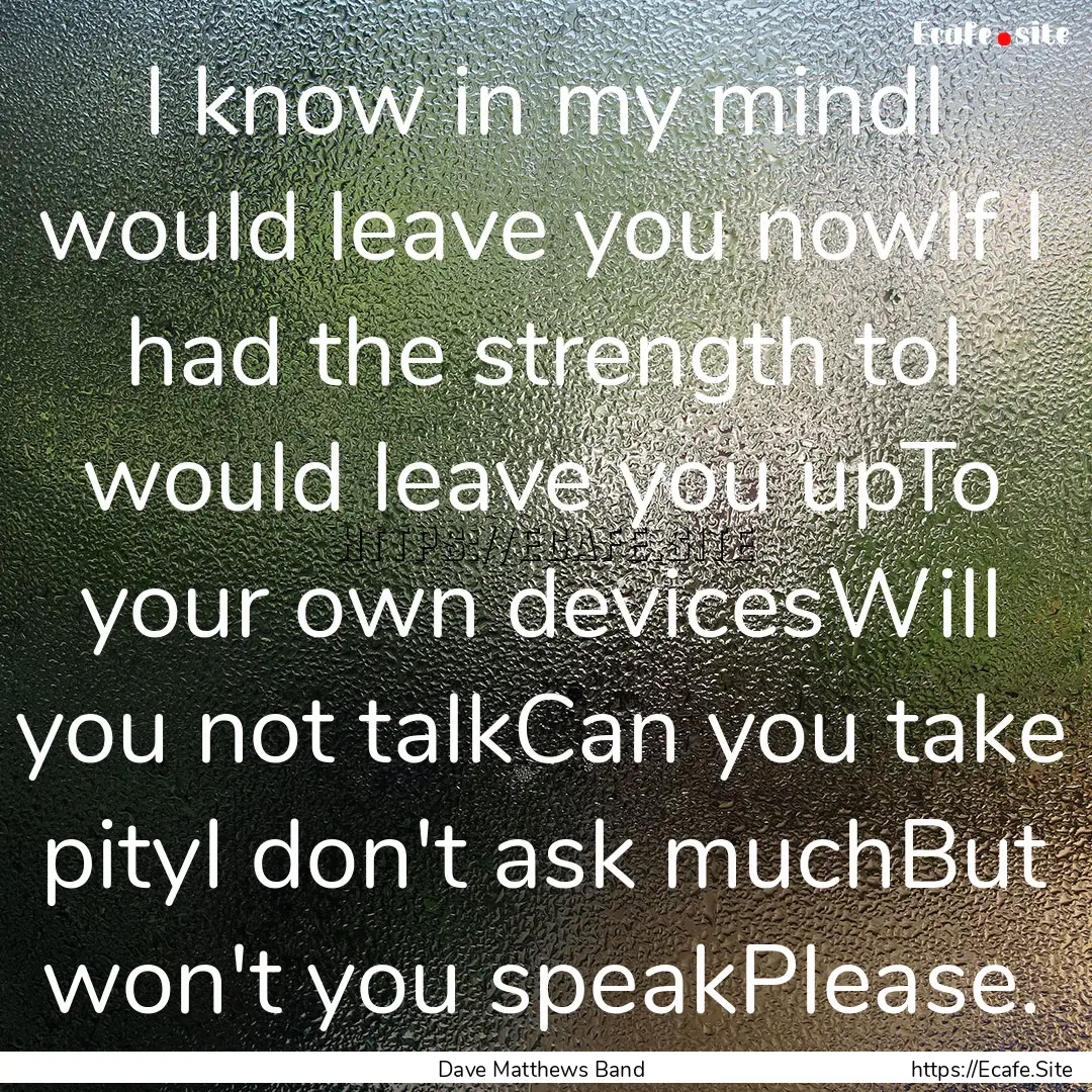 I know in my mindI would leave you nowIf.... : Quote by Dave Matthews Band