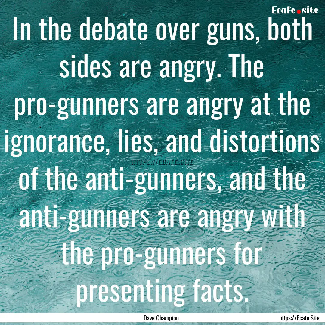 In the debate over guns, both sides are angry..... : Quote by Dave Champion